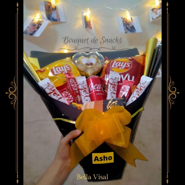 Black and Golden Bouquet with Chocolate and Snacks - Image 6