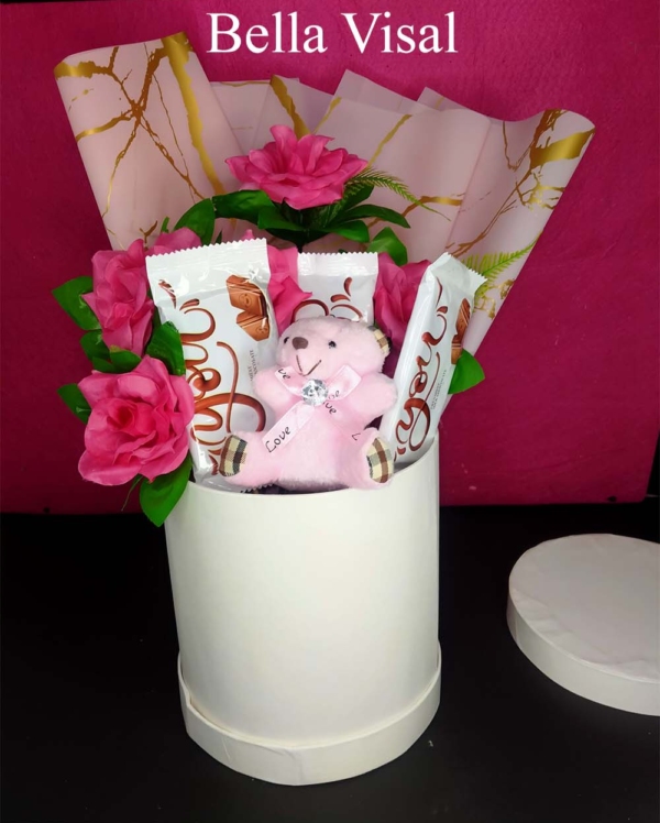 Round Gift Box-White (D1) Pink