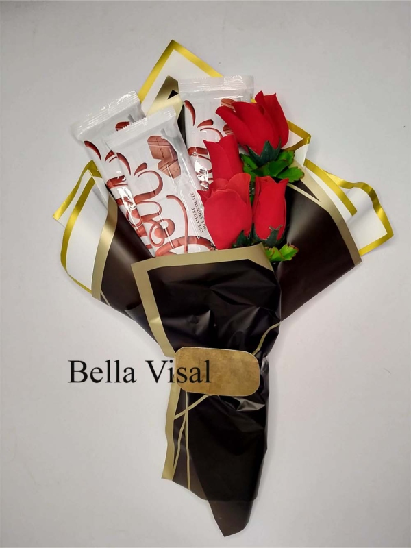 Red flower Bouquet with Chocolate (3 large-sized) - Image 2