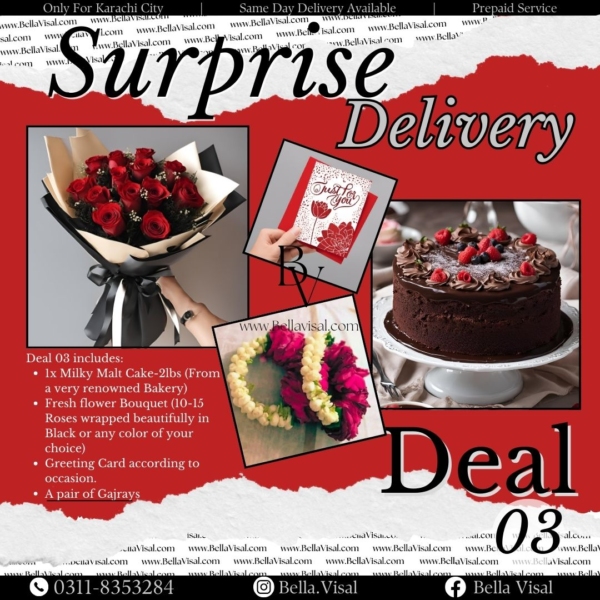 Surprise Delivery Deal 3 (Bouquet,Cake,Gajray and card)