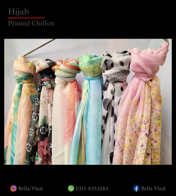 Hijab Stole scarf chiffon stuff head cover multi color printed pink peach black white