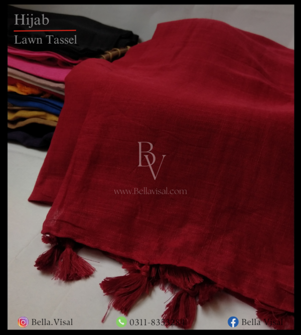 Lawn Tassel Hijab Red