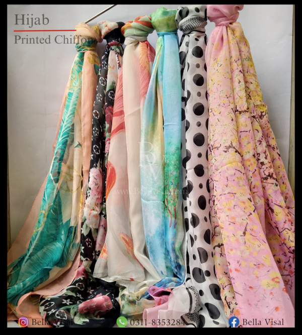 Hijab Stole scarf chiffon stuff head cover multi color printed pink peach black white