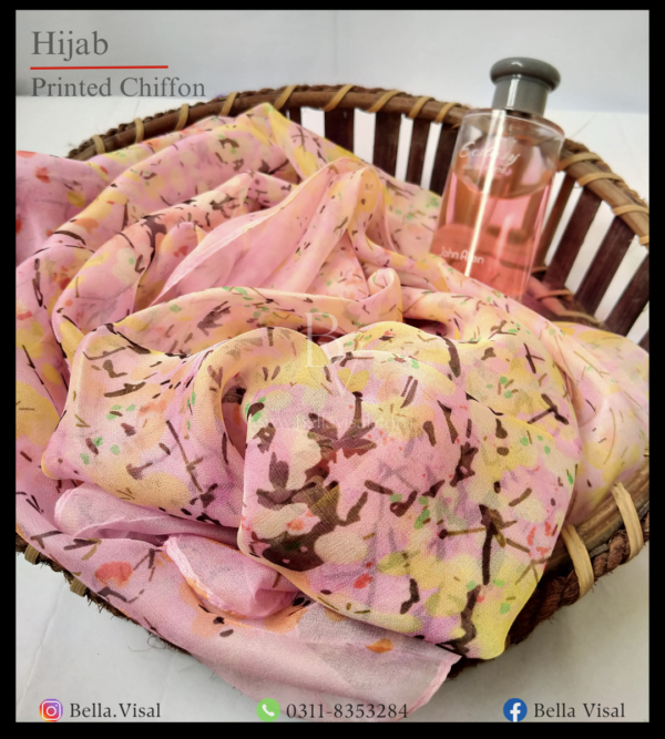 Chiffon printed Hijab Pink - Image 4